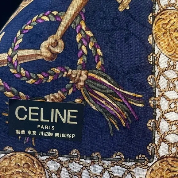Vintage Celine Paris Navy Silk Scarf BNWT Late 1980s-Early 90s Rare France - Picture 15 of 16
